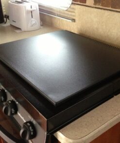 Camco Camper/RV Stove Top Cover | Features Hinged Design for Easy Access to Front Burners & Fits Most 3 or 4 Burner RV/Boat Stoves | Crafted of 20-Gauge Steel w/Powder-Coated Finish | Black (43554) 47 51cRnGayW9L