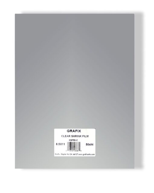 Grafix Shrink Film, Transparent Plastic,Color,Cut and Shrink It to create jewelry,embellishments,tags & ornaments.  Shrink plastic is for kids of all ages.,Shrink Film, 8.5x11”,pack of 50 sheets;Clear Pack of 50 Clear