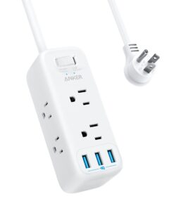 Anker USB Power Strip Surge Protector(300J), 5ft Extension Cord, Flat Plug, 331 Power Strip with 6 Outlets & 3 USB A Ports, Charging Station,for iPhone 15/15 Plus/15 Pro/15 Pro Max,TUV Listed White