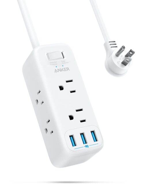 Anker USB Power Strip Surge Protector(300J), 5ft Extension Cord, Flat Plug, 331 Power Strip with 6 Outlets & 3 USB A Ports, Charging Station,for iPhone 15/15 Plus/15 Pro/15 Pro Max,TUV Listed White