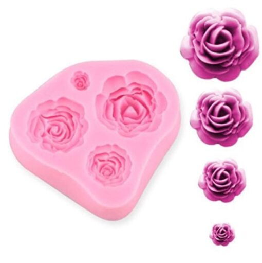 SUNKOOL Roses Mold Flower Silicone Cake Molds Chocolate Sugarcraft Decorating Fondant Fimo Tools 4 Size Pink 1 Piece 1 Rose