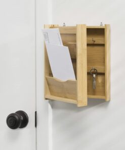 Bamboo Key and Mail Organizer For Wall ( Natural), By Home Basics | Mail Shelf Organizer With 6 Interior Key Hooks | Dual Compartment Small Mail Holder 8.2"x 3.5 "x 10.5 " 12 51dDNOrn2BL