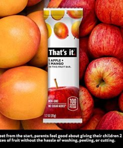 That's it. Apple + Mango 100% Natural Real Fruit Bar, Best High Fiber Vegan, Gluten Free Healthy Snack, Paleo for Children & Adults, Non GMO No Sugar Added, No Preservatives Energy Food (12 Pack) 12 Count (Pack of 1) 13 51dJuvdWnvL