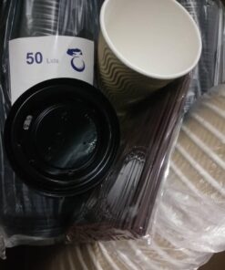 SPRINGPACK Disposable Paper Coffee Cups with Lids, 100 pack 12 oz Ripple Wall Insulated To Go Coffee Cups for Hot/Cold Beverage, Recyclable Takeaway Drinking Cups for Home Office Cafe Party 54 51dSHx248L