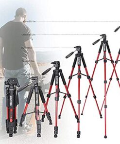55" Tripod Q111 Travel Camera Tripod with 3-Way Pan Head and Phone Holder Mount for Gopro,Projector,Smartphones Webcam,Spotting Scopesto Live Broadcast and DSLR EOS Canon Nikon Sony Samsung(Red) 55" Red 21 51dTVjH4SWL