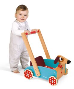 Alternative view of Janod Crazy Doggy Cart – Adorable Wooden Push Toy Walker with Storage – Dog Bell Rings When the Cart is Pushed - Encourages Walking and Discovery – Ages 1+ years.