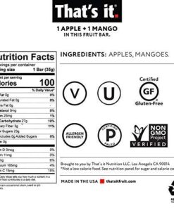 Alternative view of That's it. Apple + Mango 100% Natural Real Fruit Bar, Best High Fiber Vegan, Gluten Free Healthy Snack, Paleo for Children & Adults, Non GMO No Sugar Added, No Preservatives Energy Food (12 Pack) 12 Count (Pack of 1)