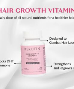 Kerotin Hair Growth Vitamins, Biotin Supplement, DHT Blocker, Collagen Stimulator, for Hair Loss Support, Nail & Skin Care, Includes Saw Palmetto, Vitamin D3 & More - 60 Pills (1 Month Supply) 60 Count (Pack of 1) Capsules 24 51doiMgEvvL 1