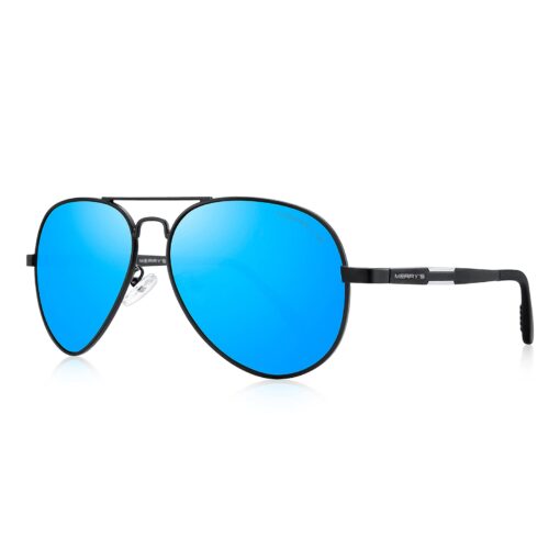 MERRY'S Men HD Polarized Sunglasses Aluminum Magnesium Driving Sun Glasses S8285 Black Frame/Blue Mirror Lens/Black Temples 60 Millimeters