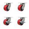 Extra Heavy Duty Kingpinless 6” x 3” Red Polyurethane Tread on Metal Core Caster Set - 2 Swivel with Brakes/2 Swivel - 8,000 lbs. Total Capacity - Service Caster Brand - Set of 4 6" Wheel 4 Swivel w/2 Side Lock Brakes 6 51edrvJ1 L