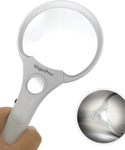 MagniPros 3 Ultra Bright LED Lights 3X 4.5X 25X Power Handheld Reading Magnifying Glass with Light- Ideal for Reading Small Prints, Map, Coins, Inspection and Jewelry Loupe… 22 51f9lxiiKLL