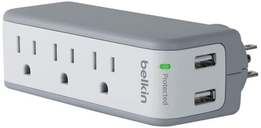 Belkin Wall Mount Surge Protector - 3 AC Multi Outlets & 2 USB Charger Ports - Heavy Duty Flat Rotating Plug for Home, Office, Travel, Computer Desktop & Phone Charging Brick (918 Joules) 1 Amp