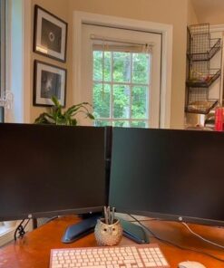 WALI Free Standing Dual LCD Monitor Fully Adjustable Desk Mount Fits 2 Screens up to 27 inch, 22 lbs. Weight Capacity per Arm, with Grommet Base (MF002), Black 45 51fkFaKonOL