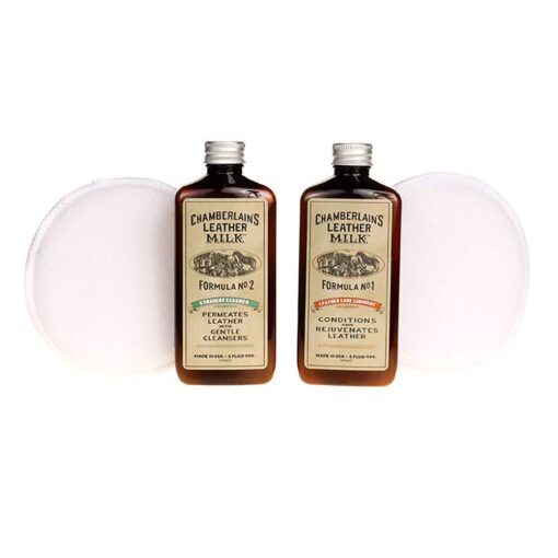 Chamberlain's Leather Milk Conditioner and Cleaner Kit - No. 1 - 2 Conditioner + Cleaner Kit - All Natural, Non-Toxic Leather Care. 2 Sizes. Made in the USA. Includes 2 Premium Restoration Pads! 6 OZ 1 Count (Pack of 1)