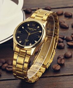 DREAMING Q&P IP Gold Plating Steel Roman Numeral Dial with Rhinestones Mens Wrist Watches for Man Black 003 golden & Black 34 51g0nLlopOL 2
