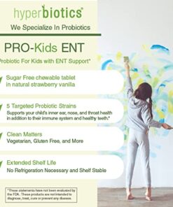Hyperbiotics ENT Probiotic for Kids | Vegan Supplement for Ears, Nose, Throat | Chewable Tablets for Children | Strawberry Vanilla | Sugar Free | Digestive Health & Immune Support | 45 Count 18 51gKAWNFZwL 1