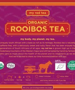 Rooibos Tea, USDA Certified Organic Tea, MY RED TEA. Tagless South African, 100% Pure, Single Origin, Natural, Farmer Friendly, GMO and Caffeine Free (80) 6.8 Ounce (Pack of 1) 26 51gKh21PaL