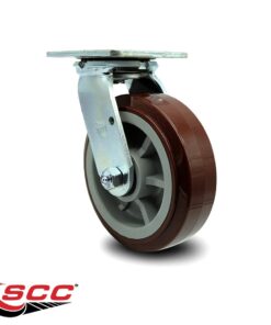Alternative view of Service Caster Brand 6 Inch Heavy Duty Swivel Caster Wheel Polyurethane Wheel – 900lbs./Caster – Swivel Plate Caster with Roller Bearing 6" Wheel Swivel - No Brake - Maroon