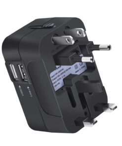Travel Adapter, JOOMFEEN Worldwide All in One Universal Power Wall Charger AC Power Plug Adapter with Dual USB Charging Ports for USA EU UK AUS Cell Phone Laptop (Black) Black 42 51gXooK50BL