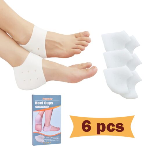 Heel Cups, Plantar Fasciitis Inserts, Heel Pads Cushion (3 Pairs, FSA or HSA Eligible) Great for Heel Pain, Heal Dry Cracked Heels, Achilles Tendinitis, for Men & Women. (Gel Heel Cups) White(3 Pairs)