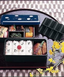 Japanese Traditional Rabbit Blossom Bento Box Set - Square 2 Tier Bento Box, Rice Ball Press, Bento Bag (Blue) 41 51haQQeobpL