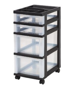 IRIS USA, Inc 116827 Mini Chests,4-Drawer,12-1/16-Inch x14-1/4-Inch x26-7/16-Inch ,Clear/Black 23 51hwjP 00S