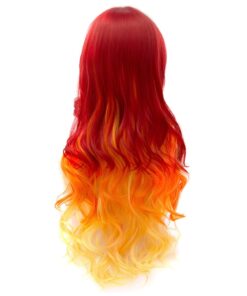 MQ Women Orange Yellow Wigs, Long Curly Wavy Wig for Girls 29.5 Inch Colorful Wigs Cosplay Costume Party Fluffy Wig Synthetic Charming Heat Friendly Ombre Wigs (Yellow to Orange to Red) 27 51iA7HeV9aL