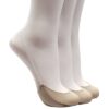 Walkon Women's Cotton Toe Topper No-Show Half Liner Socks with Sling Back for Heels/Toe Covers 5-9 Tan (3pairs)