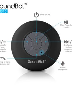 SoundBot SB510 HD Water Resistant Bluetooth Shower Speaker, Handsfree Portable Speakerphone with Built-in Mic, 6hrs of Playtime, Control Buttons and Dedicated Suction Cup for Showers (Black) Black 28 51ia7sg5AL