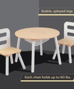 Alternative view of KidKraft Wooden Round Table & 2 Chair Set with Center Mesh Storage - Natural & White, Gift for Ages 3-6