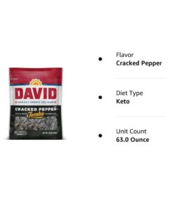 DAVID Seeds Cracked Pepper Flavored Salted and Roasted Jumbo Sunflower Seeds, Keto Friendly Snack, 5.25 OZ Bags, 12 Pack 5.25 Ounce (Pack of 12) 26 51isZ8riUhL