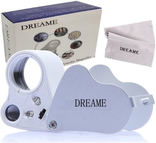 DREAME 30X 60X LED Light Illuminated Jewelers Loupe Magnifier, Foldable Jewelry Magnifier for Gems Jewelry Rocks Stamps Coins Watches Original