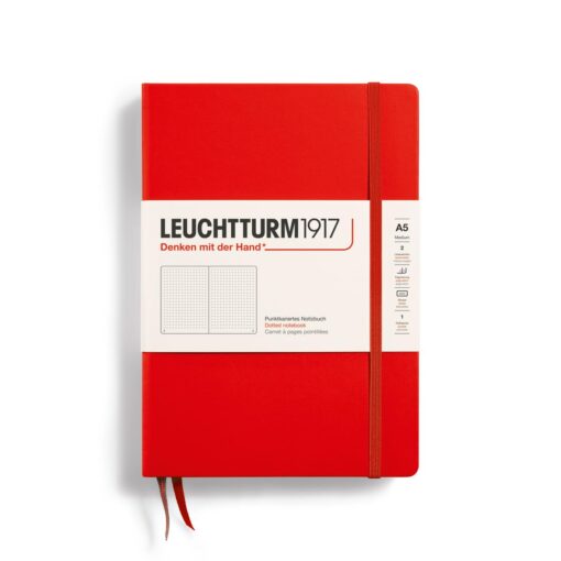 LEUCHTTURM1917 - Notebook Hardcover Medium A5-251 Numbered Pages for Writing and Journaling (Red, Dotted) Red