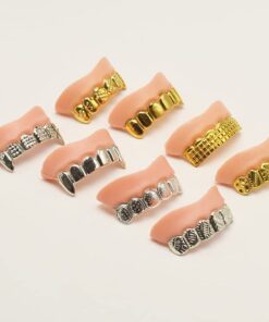 Alternative view of X Hot Popcorn 12 Pcs Funny Fake Gold Silver Teeth Ugly Fake Teeth Prank Plastic Troubled Teeth for Halloween Christmas Decoration