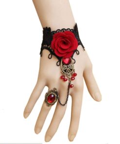 Alternative view of ArRord Handmade Retro Black Lace Vampire Gothic Jewelry Women Bracelet and Ring with Flower for Dinner Birthday Wedding Bridal Party
