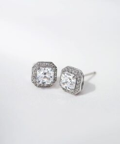 Amazon Collection Platinum or Gold Plated Sterling Silver Halo Earrings set with Asscher Cut Infinite Elements Cubic Zirconia 15 51lQfse0eML