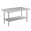 ROCKPOINT Stainless Steel Table for Prep & Work with Backsplash 60x24 Inches, NSF Metal Commercial Kitchen Table with Adjustable Under Shelf and Table Foot for Restaurant, Home and Hotel 60x24inch
