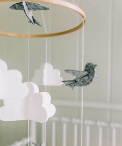 Sorrel + Fern Baby Crib Mobile (Birds and Clouds) - Felt Nursery Ceiling Decoration and Baby Shower for Girls & Boys - Grey & White Birds & Clouds 27 51lls94CY0L