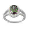 SILVERCLOSEOUT Sterling Silver Simulated Rainbow Topaz Halo Ring (Size 4-10)