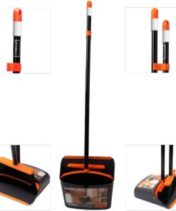 TreeLen Broom and Dustpan Set with 52" Long Handle for Home Kitchen Room Office Lobby Floor Use Upright Stand Up Stand Up Broom with Dustpan Combo A Orange Broom and Dustpan 29 51mAl78AGXL
