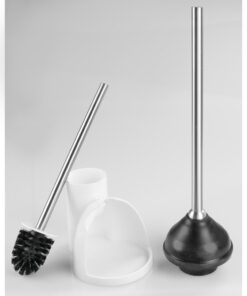 iDesign Plastic Toilet Bowl Plunger Set, Slim Compact Combo, 7.5" x 6" x 19", White and Brushed Stainless Steel 11 51mCx89cGmL