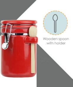 Canister Sets For The Kitchen (4 Piece Set) Red, High Gloss Ceramic | By Home Basics | Decorative | With Wooden Spoons, Countertop Set For Flour, Sugar, Coffee, and Snacks 23 51mMydssKpL