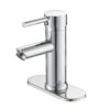 Greenspring Bathroom Sink Faucet Chrome Single Handle One Hole Commercial Deck Mount Lavatory Modern Faucet with Cover Plate and Supply Line Short