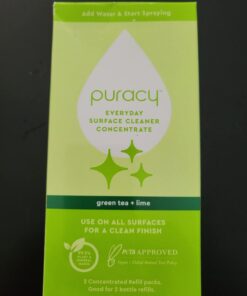 Puracy Everyday Surface Cleaner Concentrate Packettes, Makes 32 Ounces of Streak-Free Natural Household Multi-Surface Cleaner, Plastic-Free, Nontoxic, Green Tea & Lime, 2-Pack (Makes 32 fl oz) 0.5 Fl Oz (Pack of 2) 21 51mVlTjZXzL