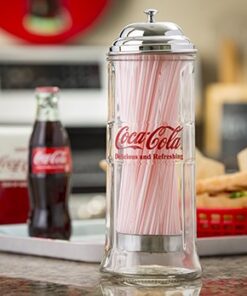 Tablecraft Coca-Cola Glass Straw Dispenser with Metal Lid, Small 24 51mphULB5tL