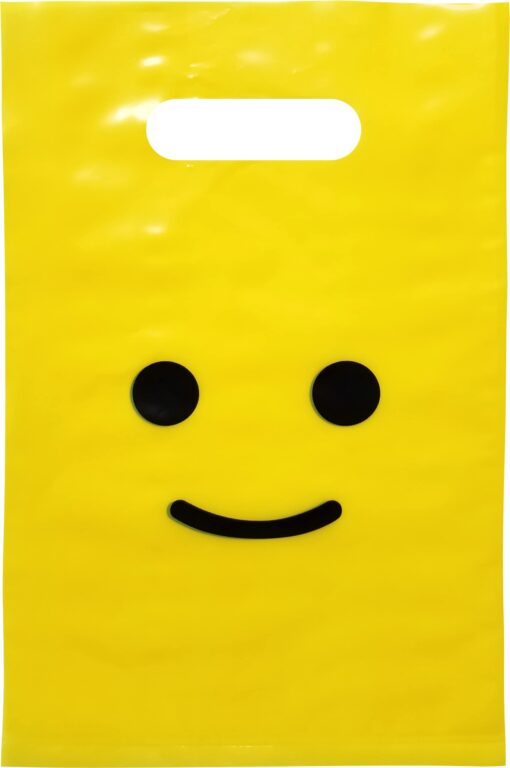 L LIFETIME Smile! Yellow Party Favors Bags Super Strong 24 Pack Loot Birthday Emoji Treat Plastic Bag, 9 x 6 inch - Birthday Gift Bag for Kids Boys and Girls - Plastic Gift Bags with Handles