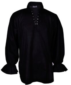 GothikShop Men's Renaissance Summer Pirate Shirt Medieval Hippie Costume Large Black