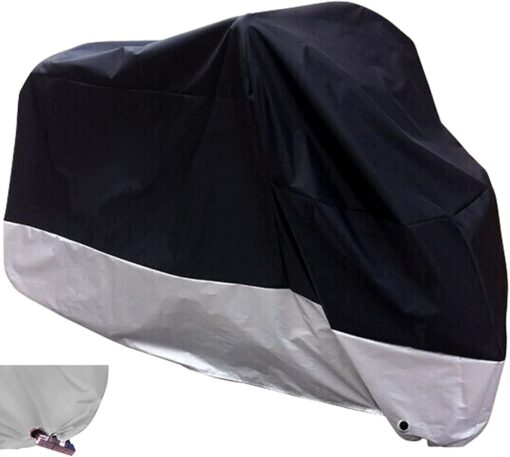 XYZCTEM All Season Black Waterproof Sun Motorcycle Cover,Fits up to 116" Motors (XXX Large & Lockholes) 116" Black & Silver