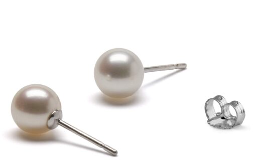 HinsonGayle AAA Handpicked White Round Freshwater Cultured Pearl Stud Earrings Sterling Silver 6.5-7.0mm