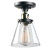 Globe Electric 65380 1-Light Flush Mount Ceiling Light, Dark Bronze, Satin Finish, Antique Brass Accents, Clear Glass Shade, Ceiling Light Fixture, E26 Bulb, Bulb Not Included Dark Bronze with Clear Glass